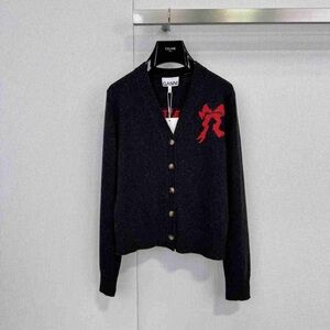 Ganni Black Cardigan with Red Accent